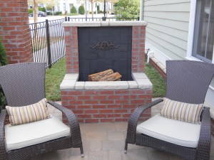 Outdoor red brick fireplace   