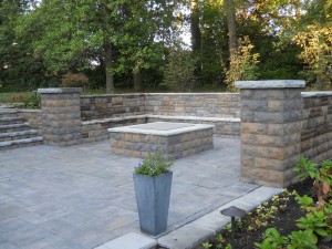 Outside patio square firepit with seating