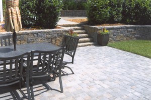 brick retaining wall with patio                  